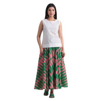 Printed flared full length long cotton skirt 2