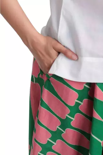 Printed flared full length long cotton skirt
