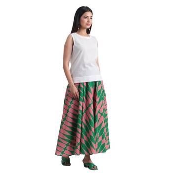Printed flared full length long cotton skirt 4
