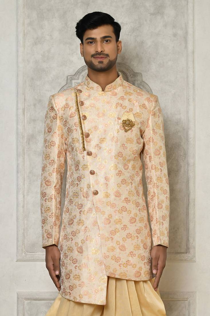 Multi Color Jaquared Woven Floral Sherwani With PATIYALA & Dhoti Pant