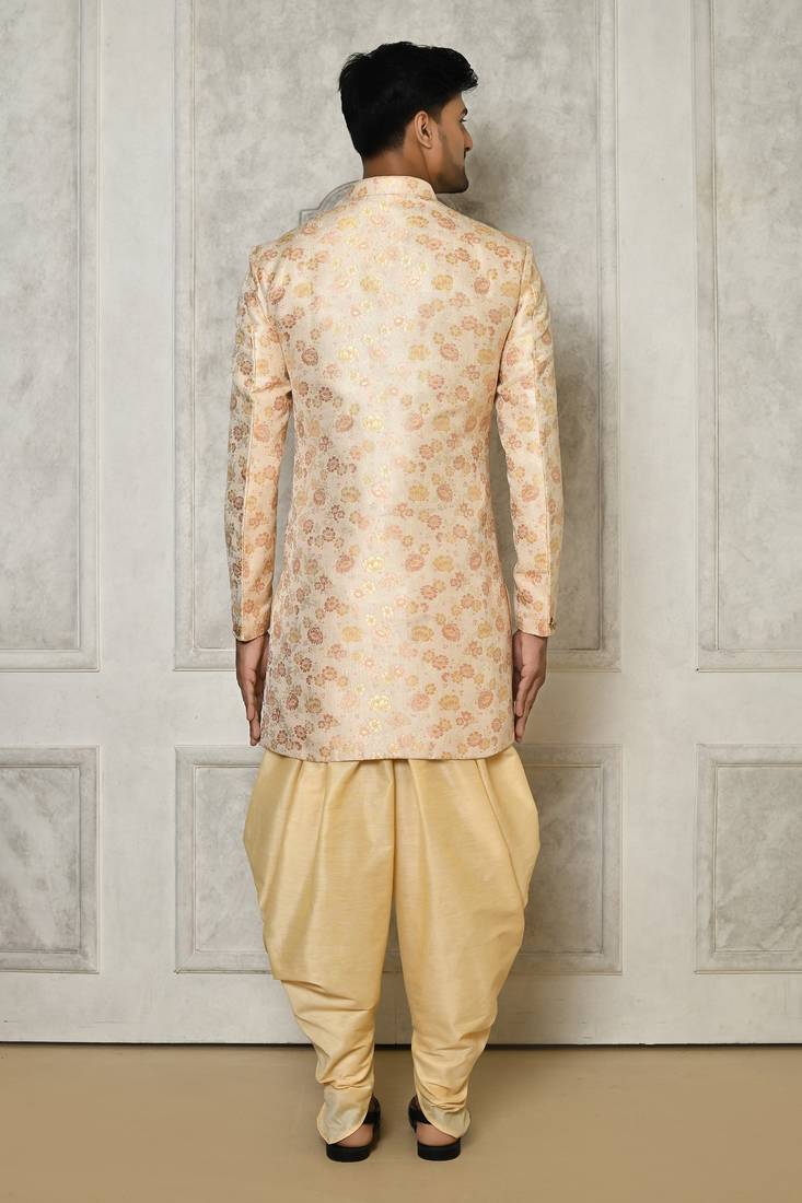 Multi Color Jaquared Woven Floral Sherwani With PATIYALA & Dhoti Pant