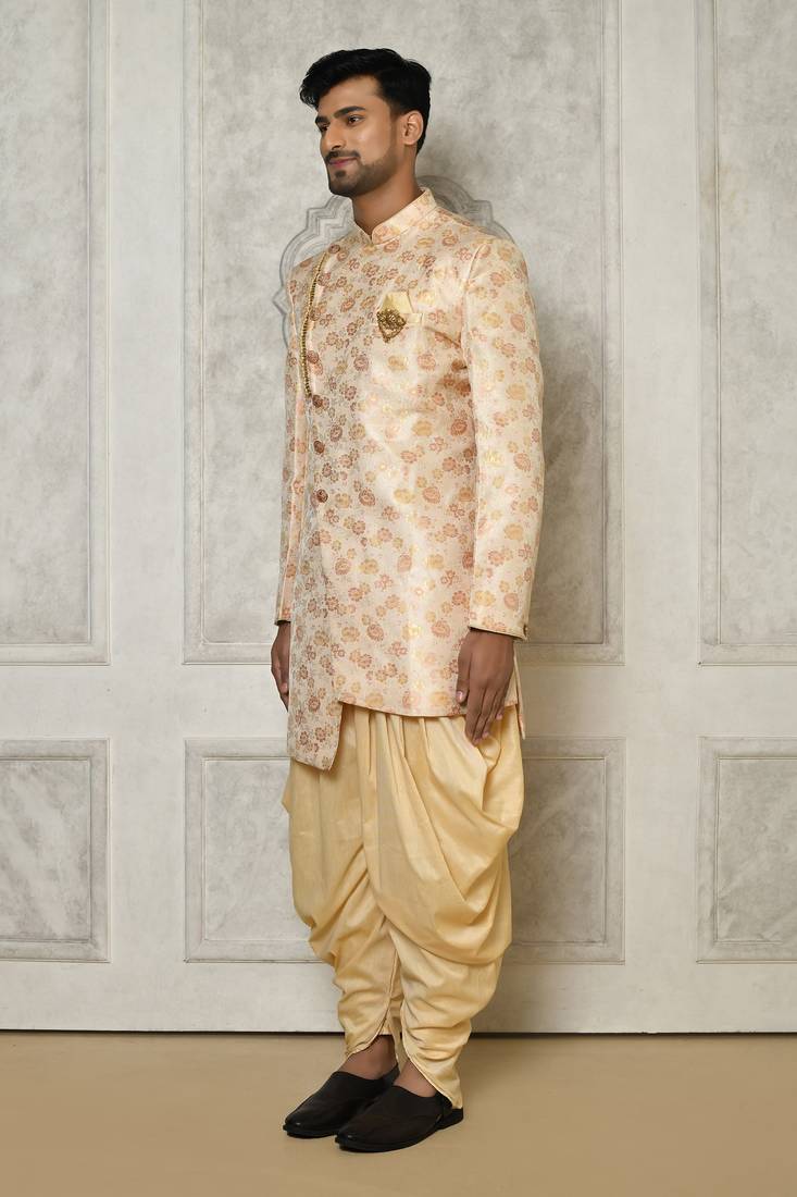 Multi Color Jaquared Woven Floral Sherwani With PATIYALA & Dhoti Pant