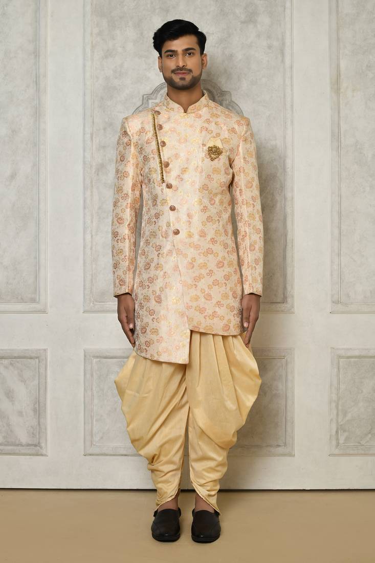 Multi Color Jaquared Woven Floral Sherwani With PATIYALA & Dhoti Pant