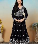 women's black heavy rayon chikankari gown pant set | lucknowi embroidery | festive & casual ethnic wear