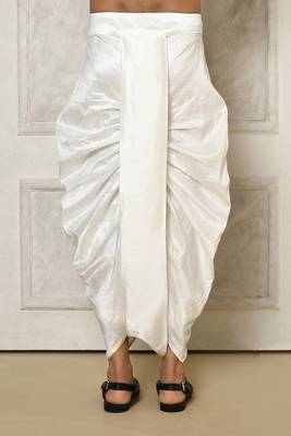 Grey Tuxedo Satin Woven Swirl Pattern Asymmetric Sherwani With PATIYALA & Dhoti Pant 3