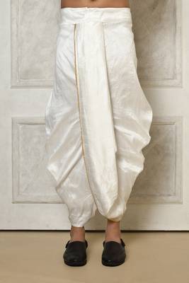 Grey Tuxedo Satin Woven Swirl Pattern Asymmetric Sherwani With PATIYALA & Dhoti Pant 5