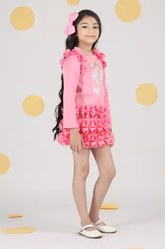 Pink dress with tulles n hand embroidery