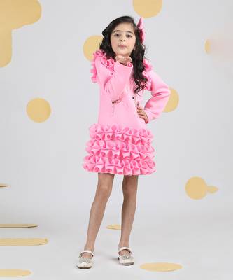 Pink dress with tulles n embroidered flamingoes n feathers 1