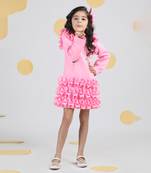 Pink dress with tulles n embroidered flamingoes n feathers