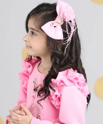 Pink dress with tulles n embroidered flamingoes n feathers 2