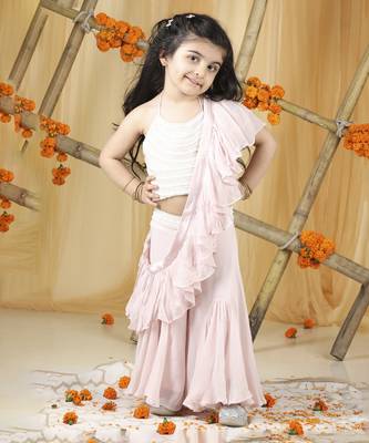 Baby pink hand embroidery blouse with drape duppatta n plazzo set 1