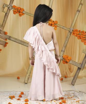 Baby pink hand embroidery blouse with drape duppatta n plazzo set 3