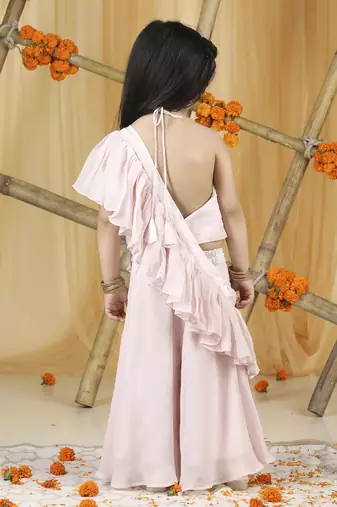 Baby pink hand embroidery blouse with drape duppatta n plazzo set