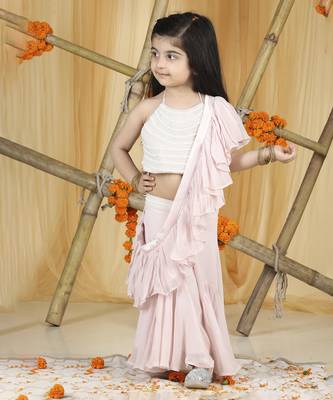 Baby pink hand embroidery blouse with drape duppatta n plazzo set 4