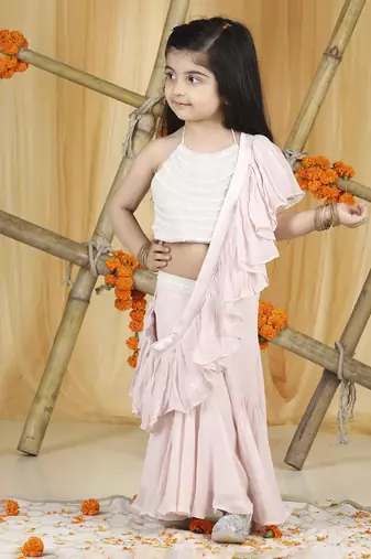 Baby pink hand embroidery blouse with drape duppatta n plazzo set