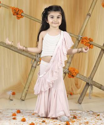Baby pink hand embroidery blouse with drape duppatta n plazzo set 5