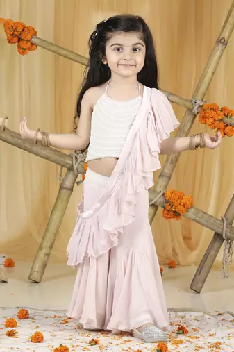 Baby pink hand embroidery blouse with drape duppatta n plazzo set