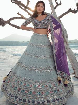 Grey Elegance Georgette Embroidered Lehenga Choli 1