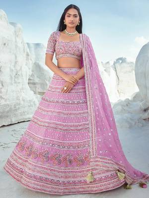 Pink Georgette Lehenga Choli with Organza Dupatta 1