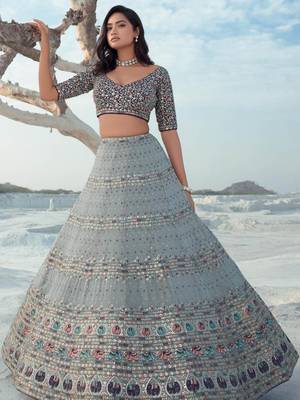 Grey Elegance Georgette Embroidered Lehenga Choli 2