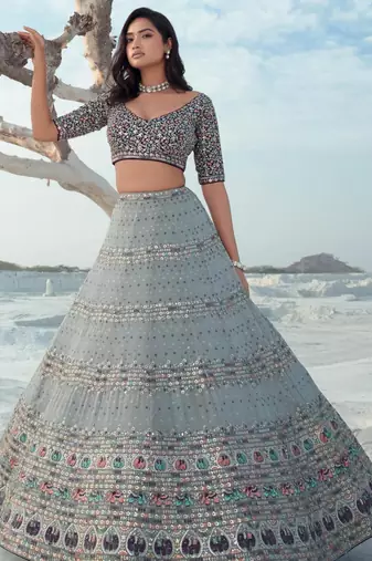 Grey Elegance Georgette Embroidered Lehenga Choli