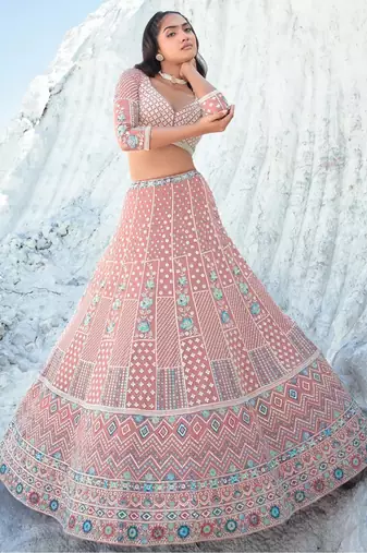 Peach Radiance Thread & Sequins Lehenga Set