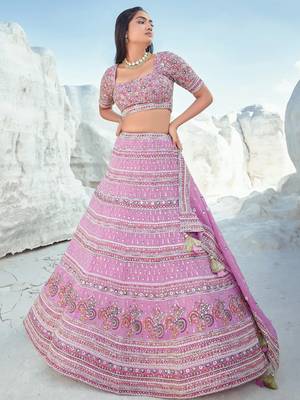 Pink Georgette Lehenga Choli with Organza Dupatta 2