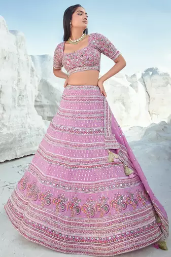 Pink Georgette Lehenga Choli with Organza Dupatta