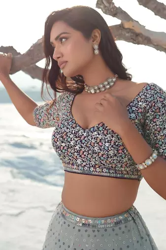 Grey Elegance Georgette Embroidered Lehenga Choli