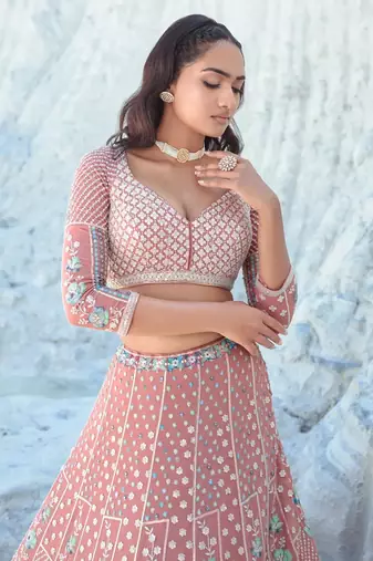 Peach Radiance Thread & Sequins Lehenga Set
