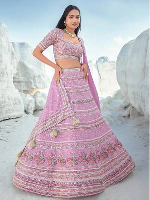 Pink Georgette Lehenga Choli with Organza Dupatta 3