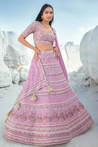 Pink Georgette Lehenga Choli with Organza Dupatta
