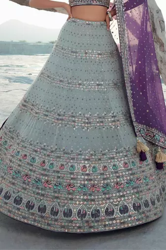Grey Elegance Georgette Embroidered Lehenga Choli