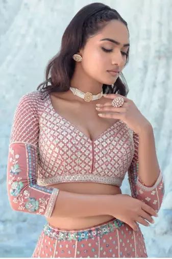 Peach Radiance Thread & Sequins Lehenga Set