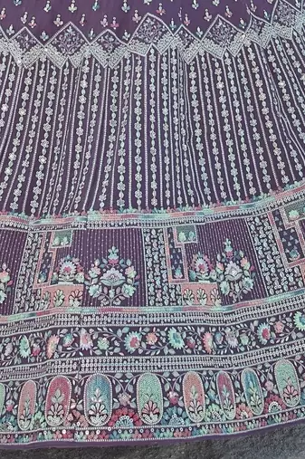 Wine Georgette Embroidered Lehenga Choli Set