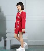 Red straight dress with small slit