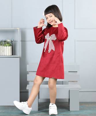 Maroon velvet dress with bow 1