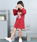 Maroon velvet dress with bow