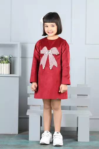 Maroon velvet dress with bow
