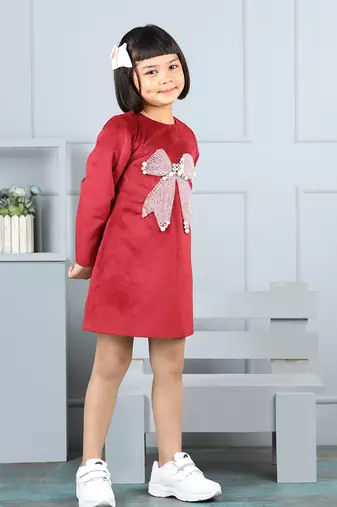 Maroon velvet dress with bow