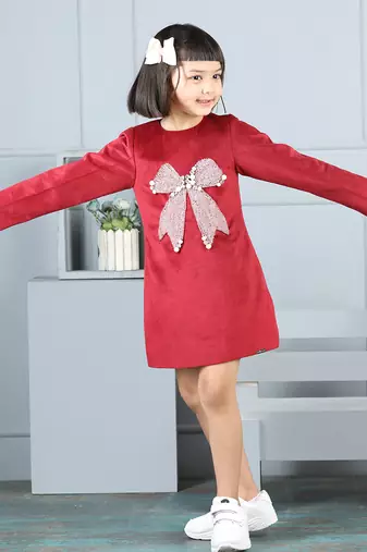Maroon velvet dress with bow