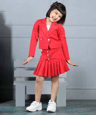 Red coord set with detailed skirt 1