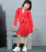 Red coord set with detailed skirt