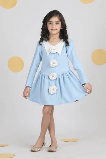 Ice blue dress with 3d flowers