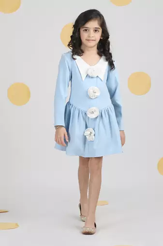 Ice blue dress with 3d flowers