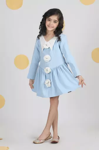 Ice blue dress with 3d flowers