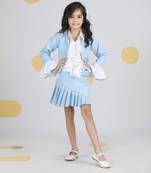 Ice blue coord set with pleated skirt n pearl embroidery and detailing on cuff