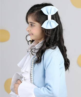 Ice blue coord set with pleated skirt n pearl embroidery and detailing on cuff 2