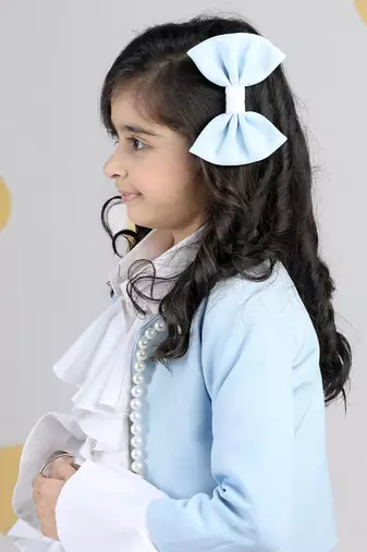 Ice blue coord set with pleated skirt n pearl embroidery and detailing on cuff