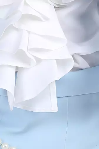 Ice blue coord set with pleated skirt n pearl embroidery and detailing on cuff